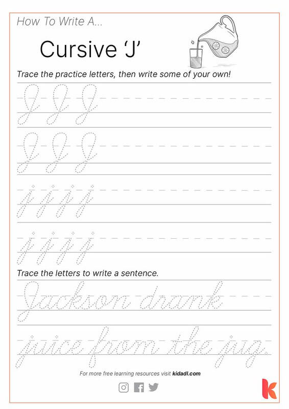 Cursive 'J' Worksheet by Kidadl